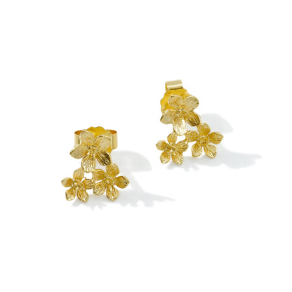 EARRING THREE FLOWER BRUSHED 18K GOLD PLATED