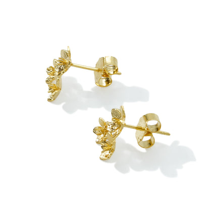 EARRING THREE FLOWER BRUSHED 18K GOLD PLATED