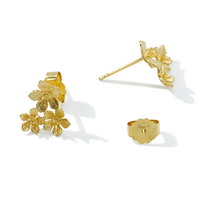 EARRING THREE FLOWER BRUSHED 18K GOLD PLATED