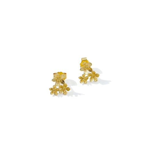 EARRING THREE FLOWER BRUSHED 18K GOLD PLATED